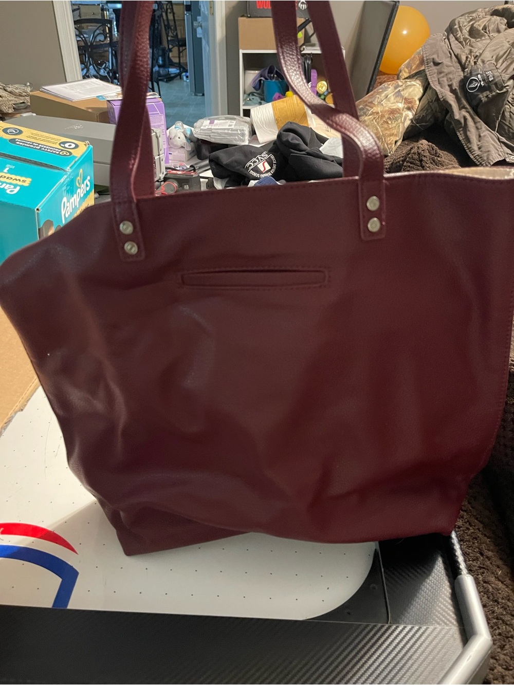 Thirty One Burgundy Tote Bag - Minimal Leather Shoulder Bag